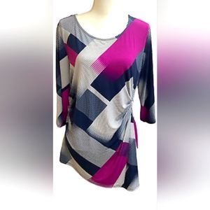 Alfani asymmetrical geometric colorblock blouse with metal hardware